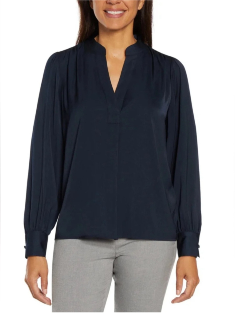 Banana Republic V-Neck Long Sleeve Relaxed Fit Satin Finish Top Blouse sz XL